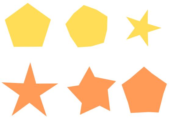 Na gornjoj slici prikazane su opcije: 1. Regular polygon za crtanje mnogokuta. 2. Star instead of a regular polygon za crtanje zvijezda.