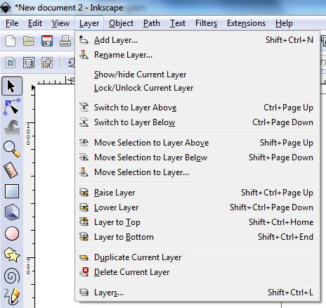 Izbornik Layer koristi se za dodatne opcije uređivanja slojeva.
