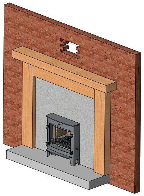 Installing the stove Offer the stove into the prepared recess, ensuring that it is central and that the rope on the edges is hard against the fireplace surround.