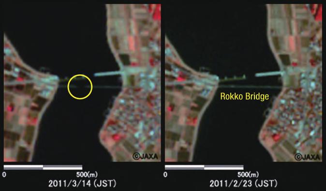 1-5 shows enlarged images of Rokko Bridge in Ibaraki. It can be seen that the middle part of the bridge has collapsed.