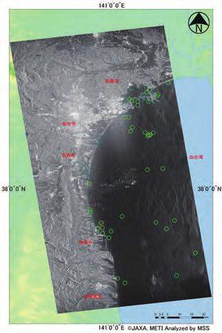 Figure 2.1-14 Marine debris observed by PALSAR (near Sendai Bay) (around 22:11 on March 13,