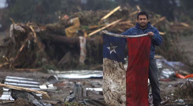 after tsunami in Pelluhue, Chile.