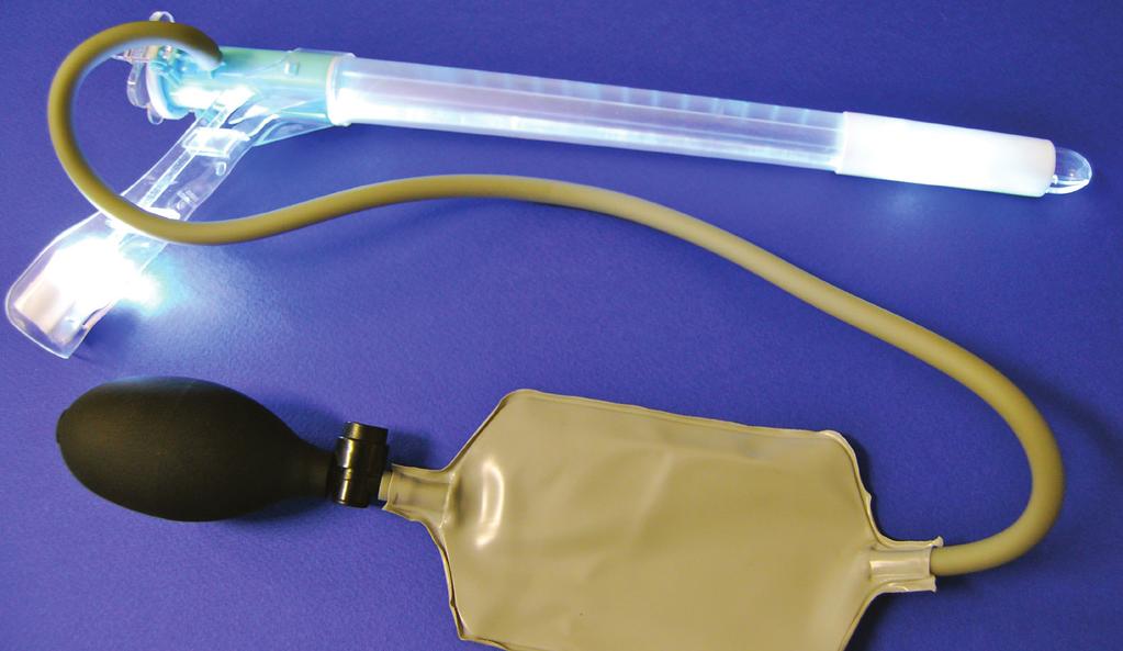 Sigmoidoscope The Evexar Self-Illuminating Sigmoidoscope is a single use, fully disposable device that utilises a convenient (universal) Illuminator inserted into the base of the handle, and a light