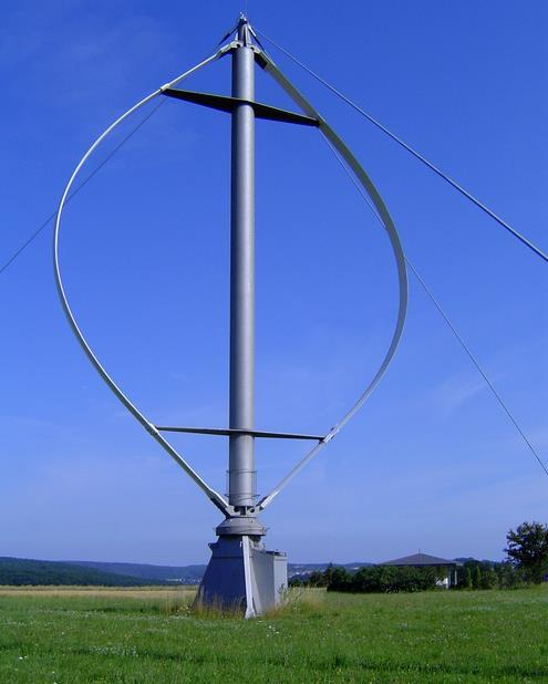 Slika 3.7. Darrieusova vjetroturbina [6] Princip rada Darrieusove turbine je slijedeći. Pretpostavlja se da vjetar koji nailazi na lopaticu puše ravno.