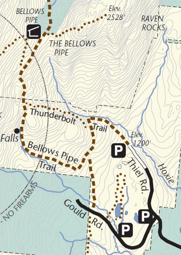 Greylock Glen, Adams 7 Bellows Pipe & Ragged Mt. Trailhead at 175 Gould Rd., Adams (01220): 42 37'37.84"N, 73 8'42.55"W Distance: 5 miles (8 km), Time: 4 hours, Elevation gain: 1,288 ft.