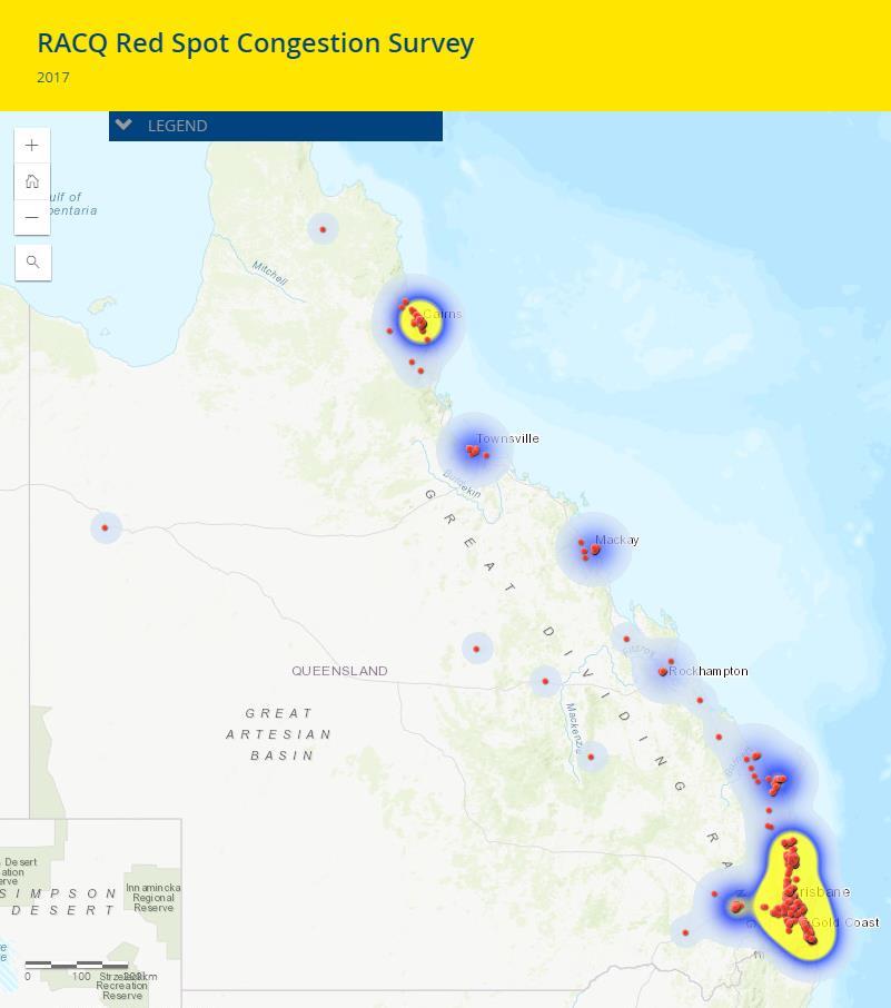Results RACQ received: 2027 total responses; highlighting 424 congested roads throughout the state Additional comments provided by respondents, by road name and suburb, can be found in the Red Spot