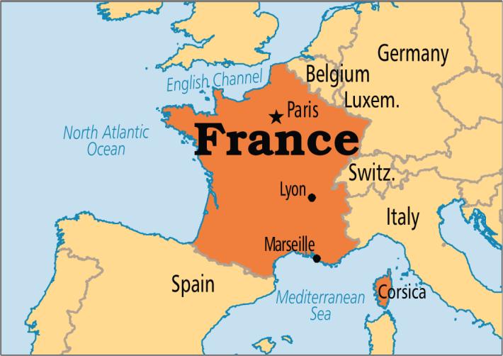 OUR COUNTRY France is located in Western Europe and it covers 640,427 square kilometers of land and 3,374 square kilometers of water.