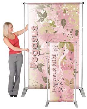 PEGASUS FULLY ADJUSTABLE TELESCOPIC BANNER STAND Pegasus makes an excellent budget backwall or backdrop that can be used as a single or double-sided unit with dual