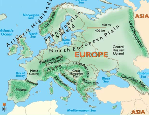Major mountain ranges of Europe 1. The Pyrenees Mts. separate these two countries. (See more detailed map on page 20.) 2.