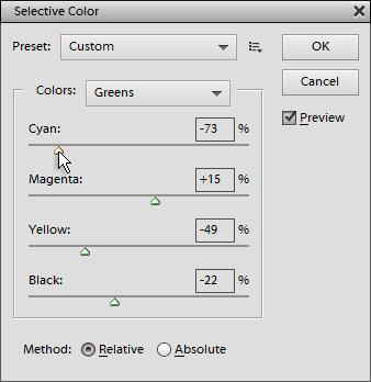 2.13. Selective Color Naredba Selective Color najčešće se koristi za fino podešavanje pojedinih komponenti boja na slikama već konvertiranih u CMYK kolorni mod.