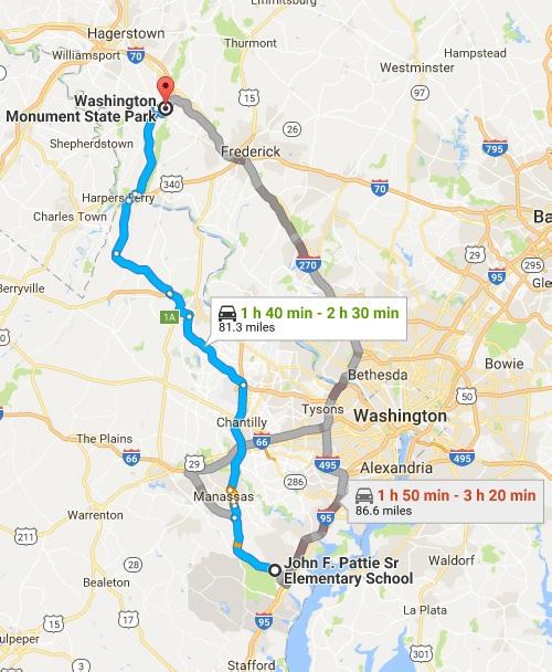 DIRECTIONS TO WASHINGTON MONUMENT STATE PARK 1. Head west on RTE 234 N/Dumfries Road 2. Continue on Lake Jackson Dr., Take Liberia Ave to RTE-28 N/Centreville Road in Manassas 3. Continue on RTE-28 N.