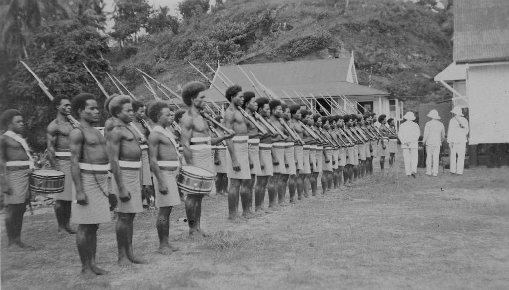 3.2. Guard of honour at Tulagi, September 1932. (British Museum, Robert Lever Collection) Two British administrative decisions after the Second World War changed the Protectorate.
