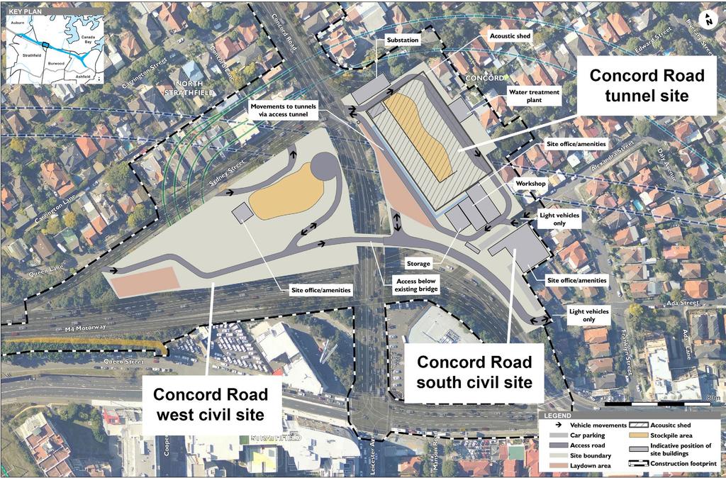 Construction sites and programs A number of construction sites would be established to build the Concord Road Interchange.