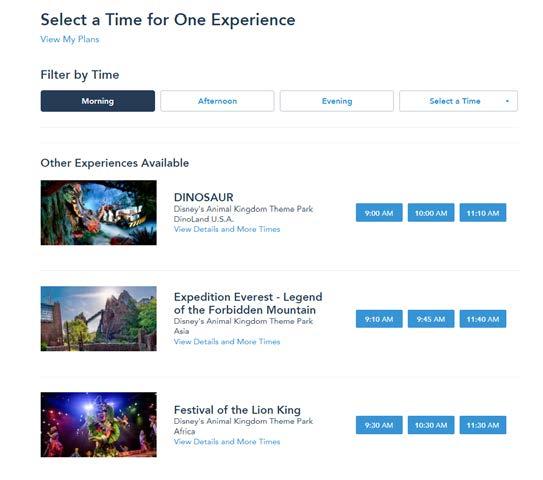 A list of available Fast Pass options will appear. Please note that not all rides will be available. For example, the new Pandora rides in Animal Kingdom are in high demand and passes go quickly.