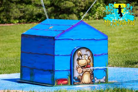 The colorful My Splash Pad Dog House water play features are classic fun for any dog water park!