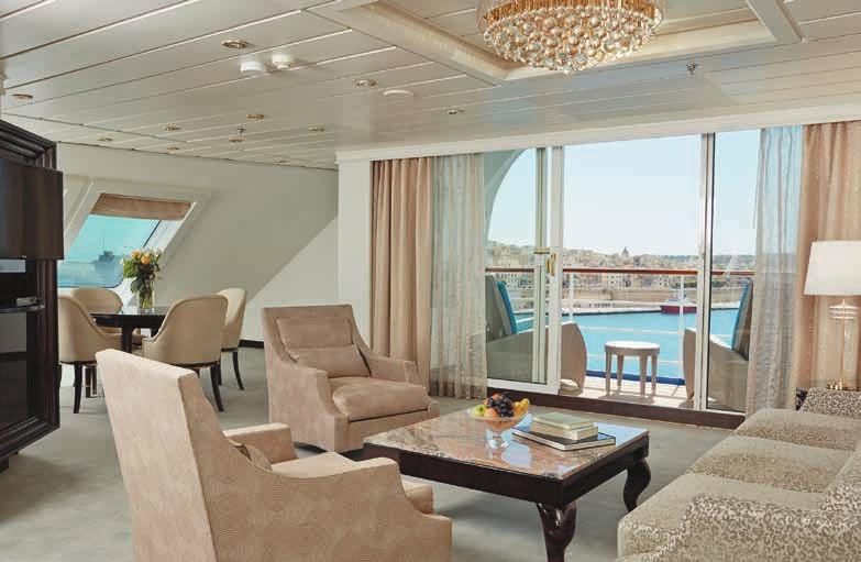 grand suite Seven Seas Mariner category square feet ship Master Suites (MS) 1,335 to 2,002 SQ. FT. With Balcony Seven Seas Voyager & Seven Seas Mariner Grand Suites (GS) 876 to 987 SQ. FT. With Balcony Seven Seas Voyager & Seven Seas Mariner Voyager Suites (VS) 604 SQ.