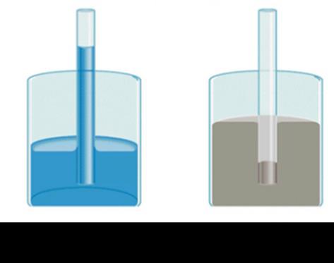 Slika 11.14. a) Adhezija je veća od kohezije (meniskus konkavan) - tekućina se penje uz stjenku posude, b) kohezija je veća od adhezije (meniskus konveksan) - tekućina se spušta niz stjenke posude.