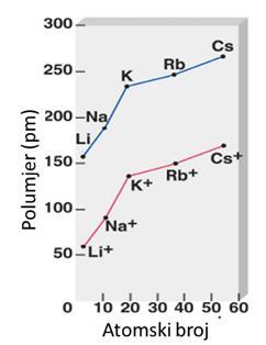 litijevom floridu (LiF), atom (F) prelazi u anion (F - ), povećava se broj elektrona i povećava se njegov polumjer, a atom (Li) prelazi u kation (Li + ), smanjuje se broj elektrona i smanjuje se