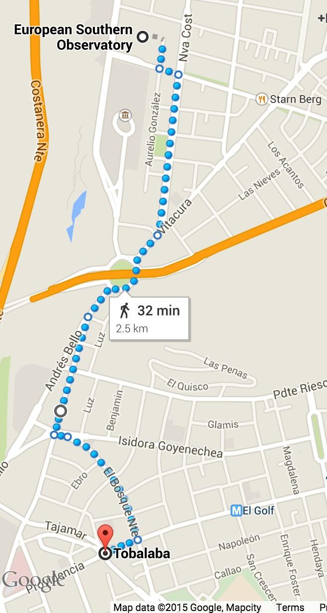 GUIDE TO SANTIAGO How to get to Tobalaba Hotel Director From the ESO office Turn left onto Alonso de Cordova At the first traffic lights,