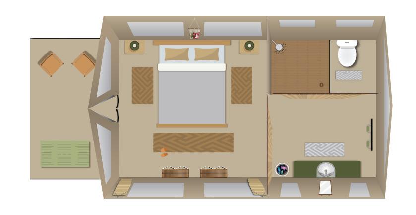 LUXURY MOBILE CAMP: CAMP 1 TENT LAYOUT Luxury Tent Sleeps: Beds: 2 Adults 1 queensized bed OR 2 twin beds Tent Dimensions Overall tent dimension: