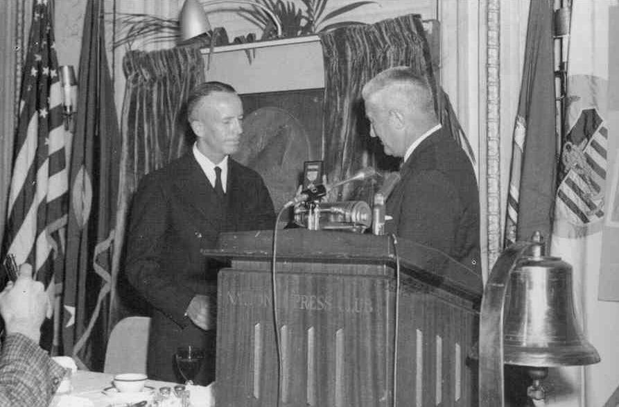 On August 24, 1960 he traveled to Washington, DC where he received the US Merchant Marine Service Medal. Former Captain LaRue is depicted on the left in this image.