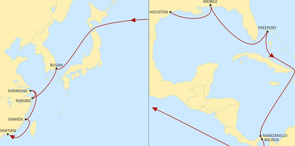 USA EAST COAST TO ASIA LONE STAR EXPRESS WESTBOUND Gateway from US Gulf to Asia Direct connections from Houston, Mobile.