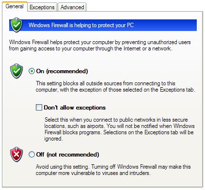 Mrežne barijere Windows firewall Počev od Service Pack 2, Windows XP se isporučuje sa integrisanom mrežnom barijerom.