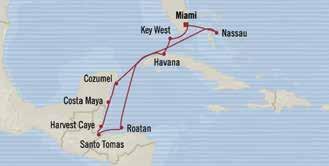 Dec 23 Havaa, Cuba 7 am Dec 24 Havaa, Cuba 7 pm Dec 25 Cruisig the Caribbea Sea Dec 26 Roata, Hoduras 8 am 6 pm Dec 27 Sato Tomas, Guatemala 8 am 7 pm Dec 28 Harvest Caye, Belize 7 am 5 pm Dec 29