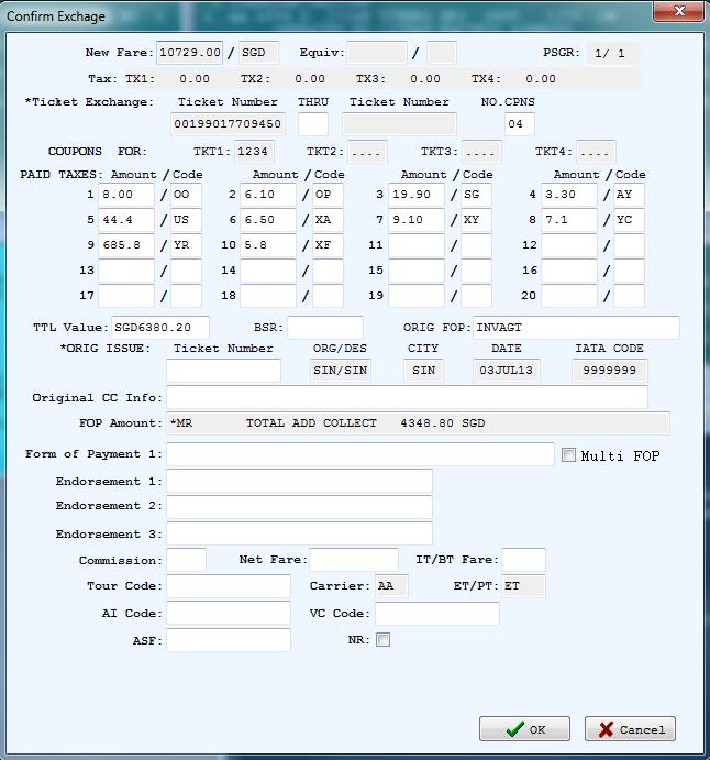 Travelport Ticket Manager for Asia (TTMA) Original Credit Card Information -Able to input