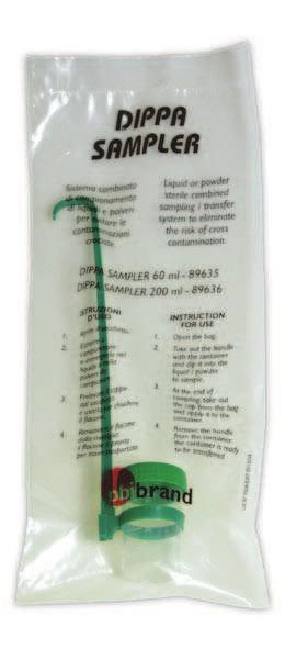 DIPPA SAMPLER SAMPLING BOTTLE WITH REMOVABLE HANDLE METHOD OF USE The individually wrapped