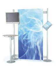 Graphics can be magnetically mounted to frame  magnetically attach to frame Rigid panels slot directly into frame* Bracket for LCD display A4 landscape/portrait literature dispenser Graphic panel