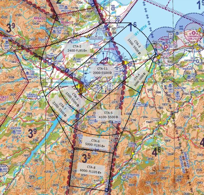 Figure 4: Proposed Inverness Airport Class D (Ceiling 5,500ft) and E+TMZ CTAs UK Civil Aviation Authority (CAA) / NATS Digital Data.