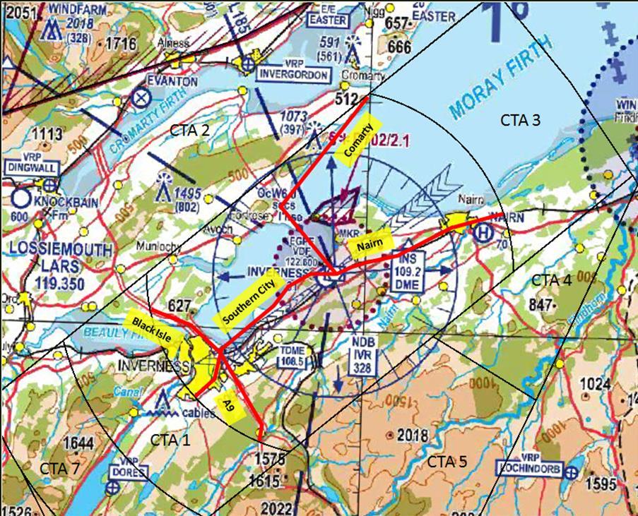 The CTAs-1, 2, 3, 4 and 7 contain the majority of flight paths and associated Primary Areas for the current Direct Arrivals IFPs (based on the INS VOR) and IAPs to Runways 05 and 23.