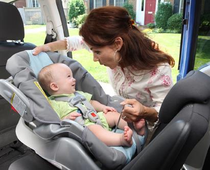 Kids Younger Than Age 2 Rear facing car seats Look at labels on the car seat for the harness location. Place infant s body all the way back in the car seat.