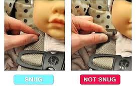 Pinch Test DISCUSSION: Look at car seat labels for information on correct harness use. PINCH TEST: Buckle and tighten harness.