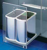 pails: plastic > > For carcase width: 450 mm > > Finish: Housing: polished Holder: galvanised > > Colour: Lid: white Inner pails: grey, green or brown > > Mounting: Screw fixing to