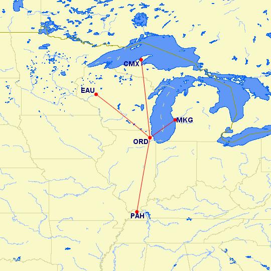 Nonstop Great Circle Miles to Chicago (ORD) EAU to Chicago 268 Hancock/Houghton (CMX)