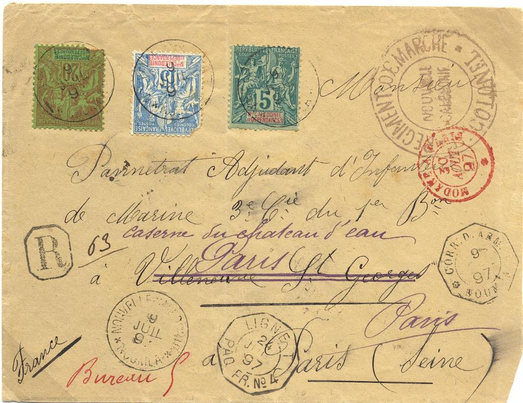 Noumea Registed Late Use of the Octagonal Datestamp CORR.