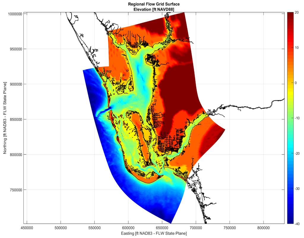 Model Development Status Regional Flow Grid Bathymetry Stump Pass Gasparilla Sound Gulf of
