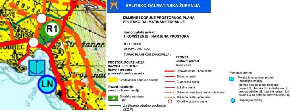 Prostorni plan Splitsko-dalmatinske županije Prema korištenju i namjeni prostora definiranim PP SDŽ vidljivo je da se lokacija predmetnog zahvata nalazi na području označenom kao građevinsko područje