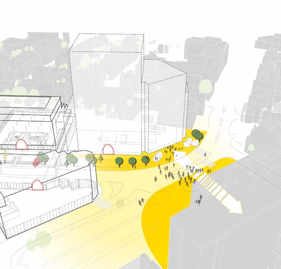 Concept diagram to create a green landscaped street at the heart of the campus on
