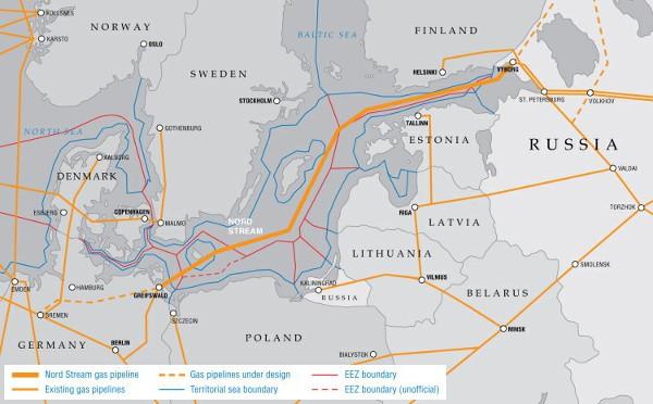 Picture 6: The gas pipeline North Stream connects the Russian pipe line network through the Baltic Sea directly with Germany. Other Baltic Sea nations could conneect to it.