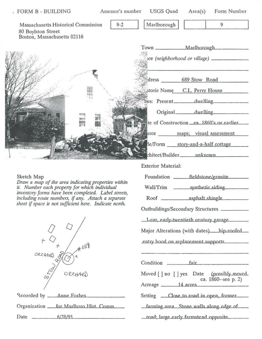 I FORM B - BUILDING Assessor's number USGS Quad Area(s) Form Number Massachusetts Historical Commission 1..._9_-_2 1 I Marlborough I 80 Boylston Street Boston, Massachusetts 02116 9 '/.
