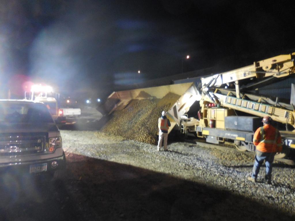 When the track had been cleared of ballast and the RailVac cleared from the tunnel early Monday morning fresh ballast would be brought in from where it was staged at a small siding on the West side