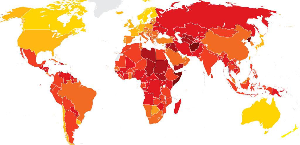 Global Corruption Perception Index 90% of African countries score below 50 Somalia Africa s most corrupt country Global Rank: 175