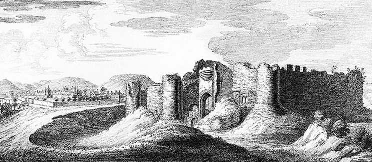 CSG Annual Conference - Wrexham - April 2015 - Ruthin Castle - Antiquarian views & Plans ABOVE: Fig. 2. S & N Buck. 1742. (Detail). Ruthin Castle from the south-west.