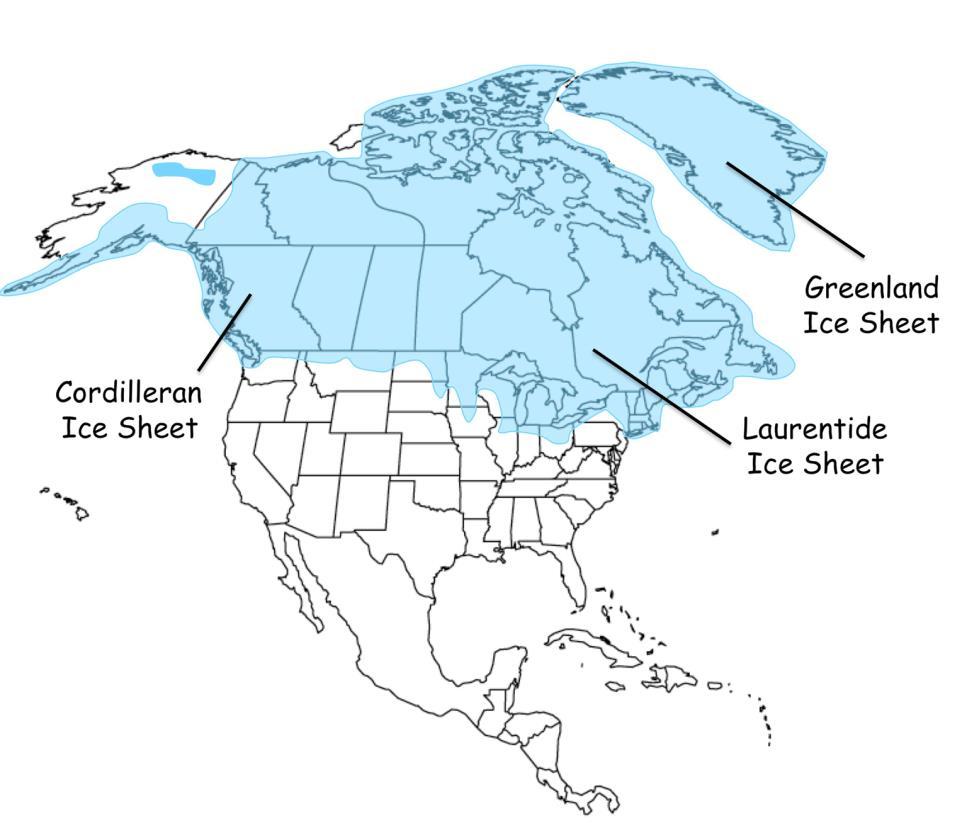 3. Glaciation in North America a. Canada & mountainous parts of Alaska were covered b.