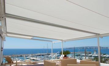 ideal fabric tensioning as supported by crossbeam can be installed with side awnings and vertical all-glass elements PergoTex: Sturdy