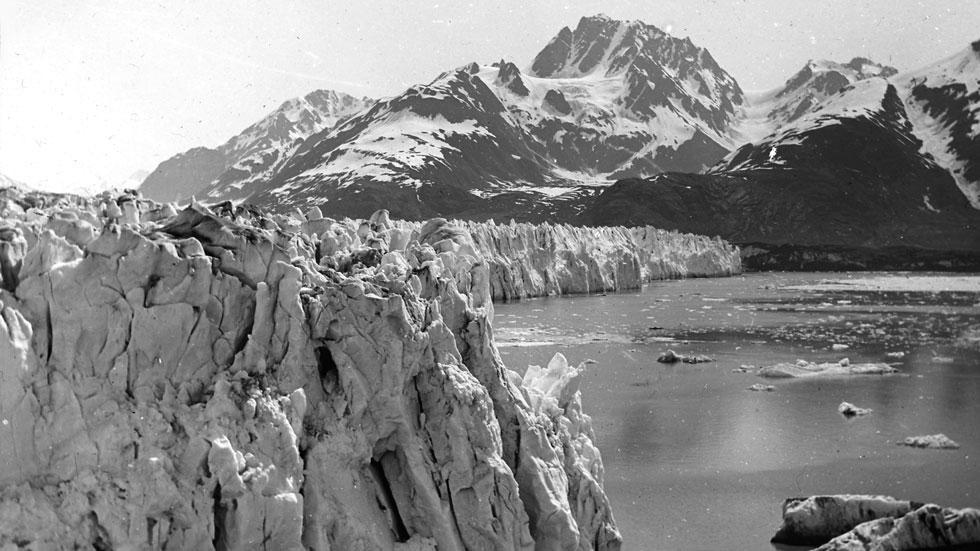 Comparison Pictures of Receding Glaciers In the photo above, the west shoreline of Muir Inlet in Alaska's Glacier Bay National Park & Preserve is shown as it appeared in