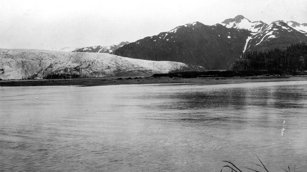 The photo above, taken in July 1909, shows a scene about 5 miles north of the mouth of the McCarty Fjord in Alaska's Kenai Fjords National
